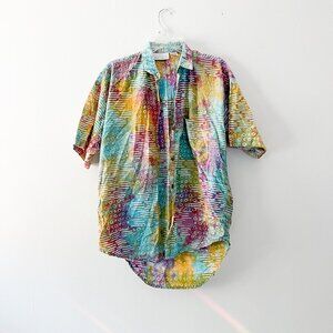 vintage passports mens button down tee tie dye island pattern print S